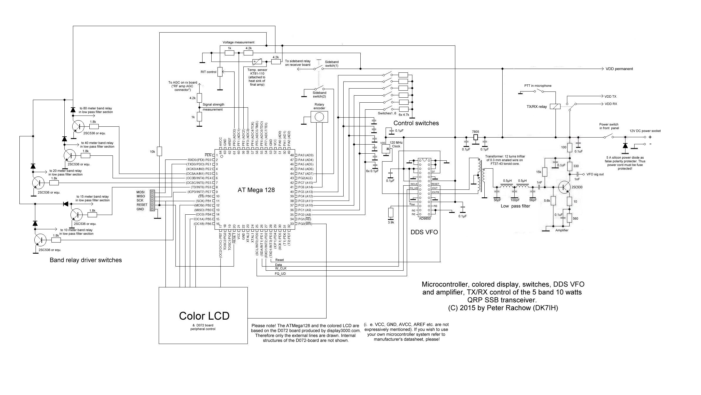 AT Mega 128, AD9835, D072 Display Modul for 5 band QRP SSB transceiver (C) 2015 Peter Rachow (DK7IH)