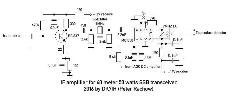 Homemade SSB amateur radio transceiver 40 meters (IF amplifier) Homemade SSB amateur radio transceiver 40 meters (IF amplifier with bipolar transistor and MC1350)