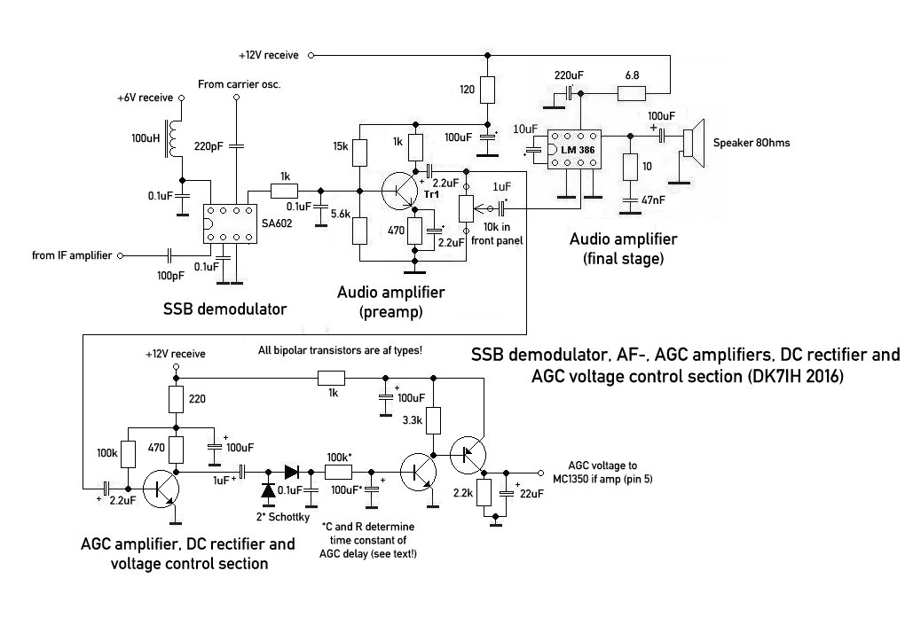 Homemade SSB amateur radio transceiver 40 meters (SSB demodulator, AF, AGC section)