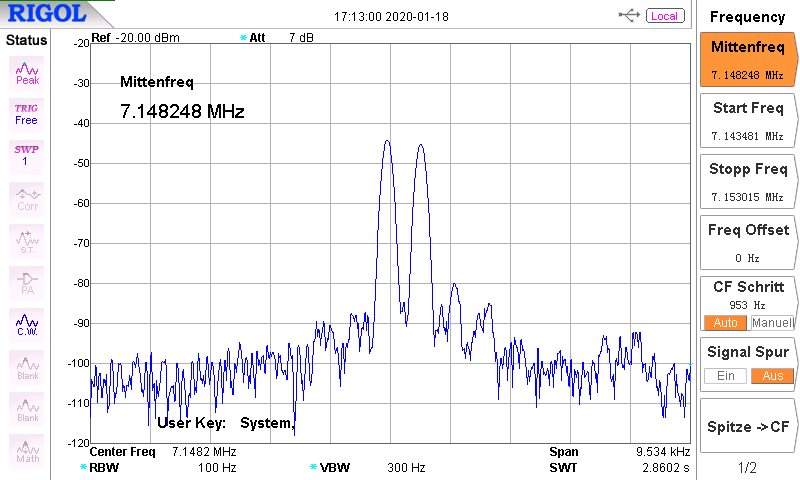 DK7IH 6 band QRP SSB TRX 2019 - TX-Mixer's output signal