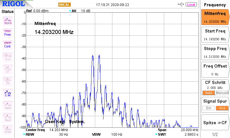 Transmitter spectrum of "Lean Design Transceiver" Ver. 2 by DK7IH