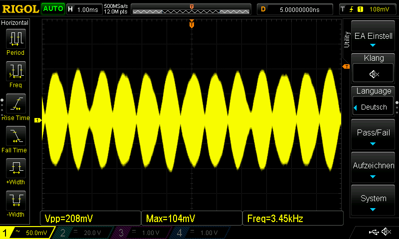 Unamplified signal by the SSB filter's output (Tee waveform originates from non-optimzed audio tone frequency setting!)