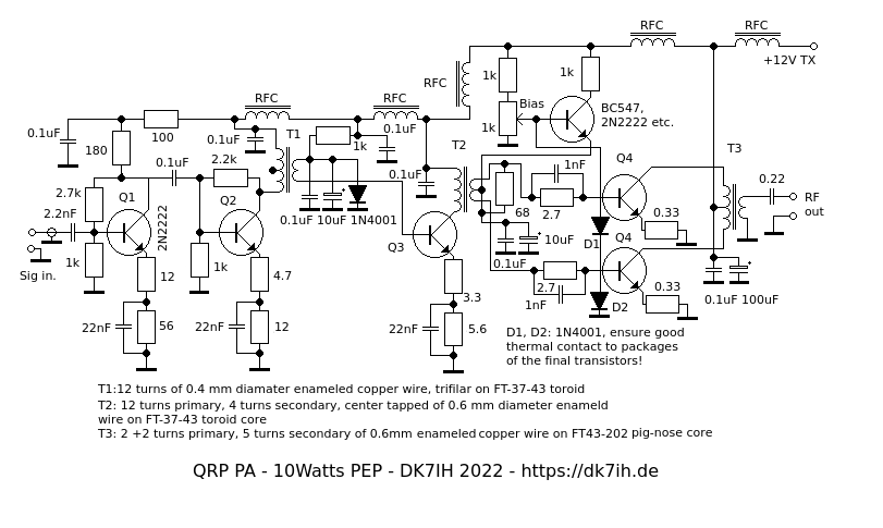 10W PEP SSB QRP PA module - The schematic