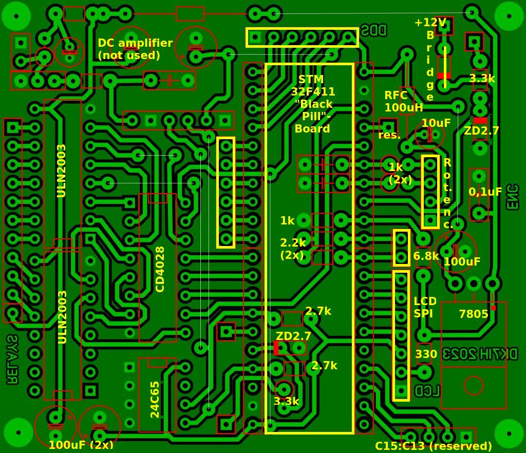 DK7IH multiband SSB transceiver for 10 bands and 10 watts PEP output - MCU board PCB - (C) 2023 by Peter Baier (DK7IH)