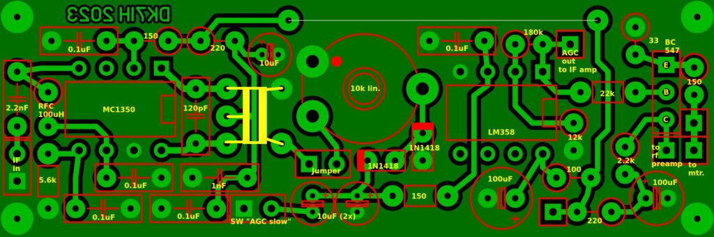 DK7IH multiband SSB transceiver for 10 bands and 10 watts PEP output - AGC PCB - (C) 2023 by Peter Baier (DK7IH)