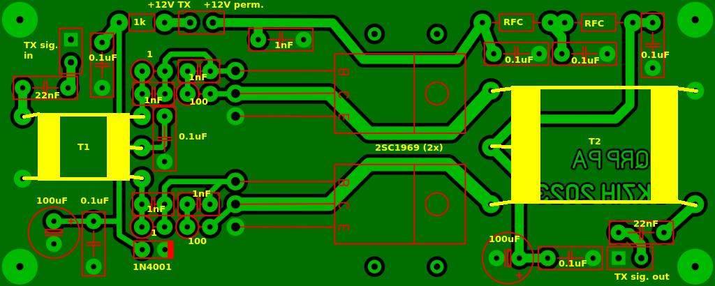 DK7IH multiband SSB transceiver for 10 bands and 10 watts PEP output - RF amplifier #3 PCB - (C) 2023 by Peter Baier (DK7IH)