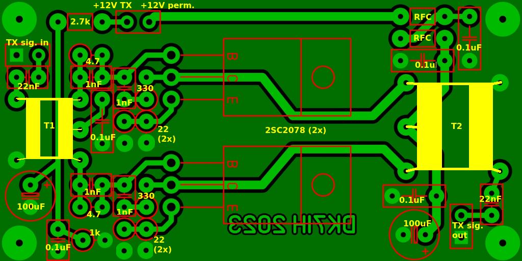 DK7IH multiband SSB transceiver for 10 bands and 10 watts PEP output - RF amplifier #2 PCB - (C) 2023 by Peter Baier (DK7IH)