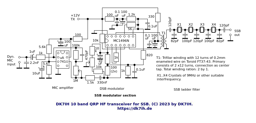 DK7IH multiband SSB transceiver for 10 bands and 10 watts PEP output - SSB generator schematic - (C) 2023 by Peter Baier (DK7IH)