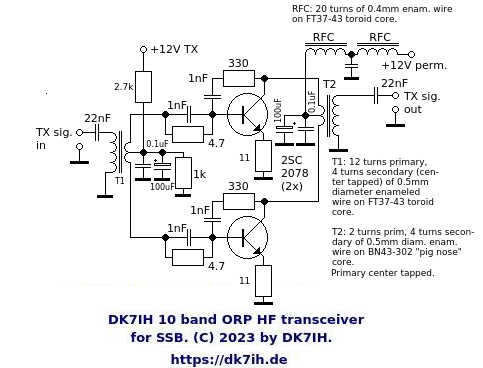 DK7IH multiband SSB transceiver for 10 bands and 10 watts PEP output - RF amplifier #2 schematic - (C) 2023 by Peter Baier (DK7IH)
