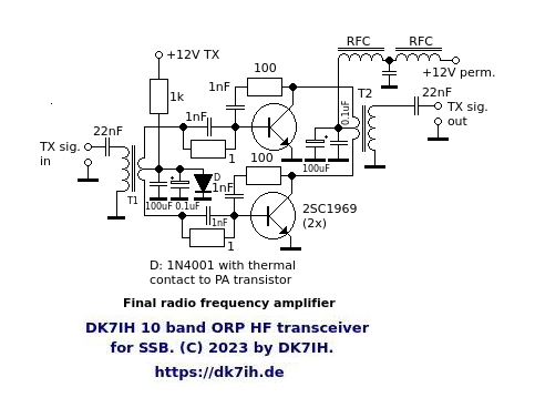 DK7IH multiband SSB transceiver for 10 bands and 10 watts PEP output - RF amplifier #3 schematic - (C) 2023 by Peter Baier (DK7IH)