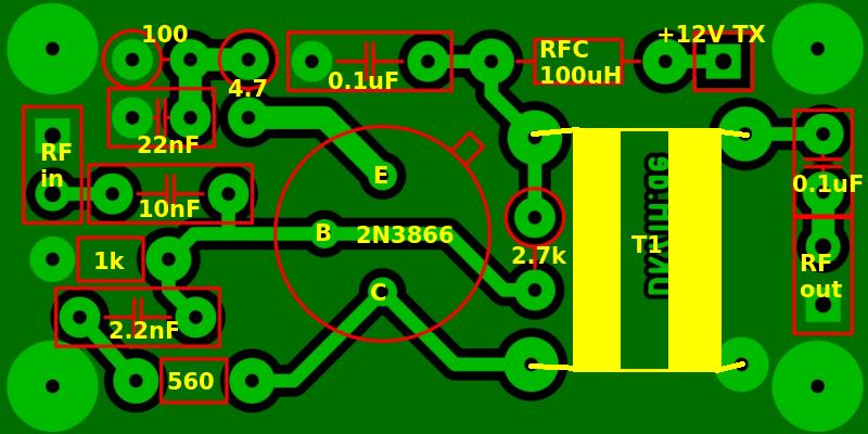 DK7IH multiband SSB transceiver for 10 bands and 10 watts PEP output - RF amplifier #1 PCB - (C) 2023 by Peter Baier (DK7IH)