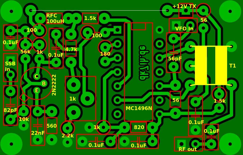 DK7IH multiband SSB transceiver for 10 bands and 10 watts PEP output - TX mixer PCB - (C) 2023 by Peter Baier (DK7IH)