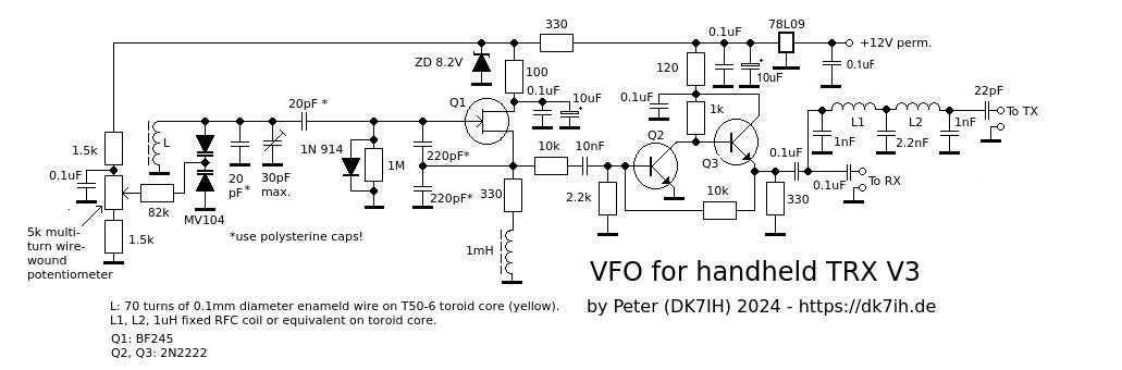 Handheld transceiver for 14 MHz SSB (Version 3). VFO schematic.