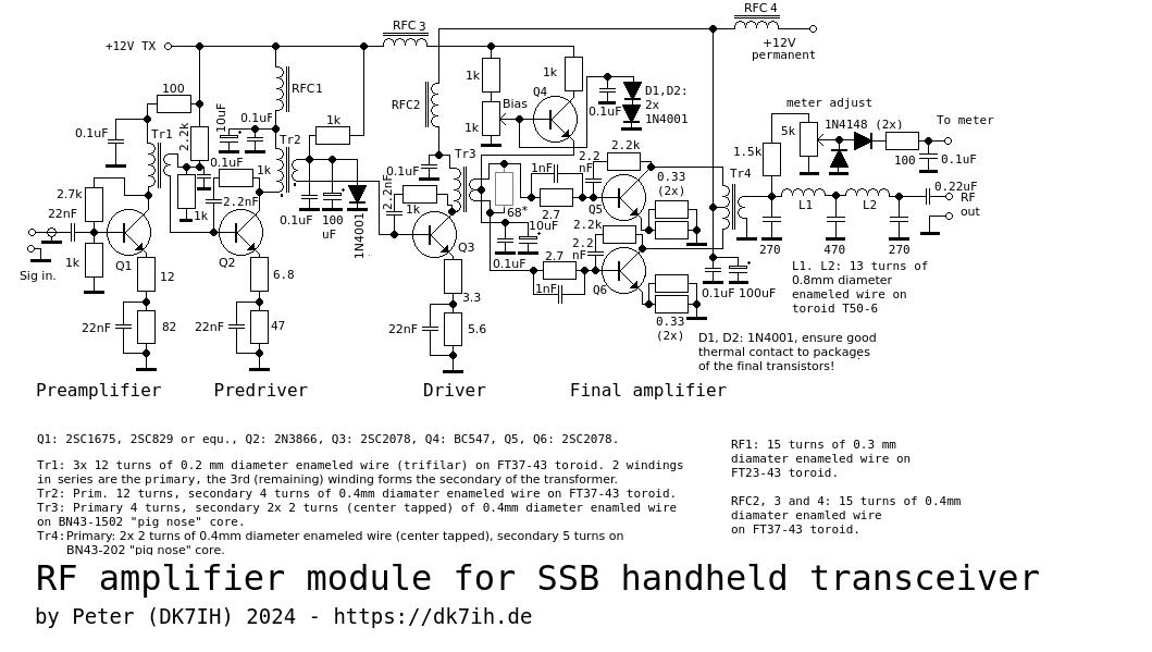 Handheld transceiver for 14 MHz SSB (Version 3). RF power amplifier.
