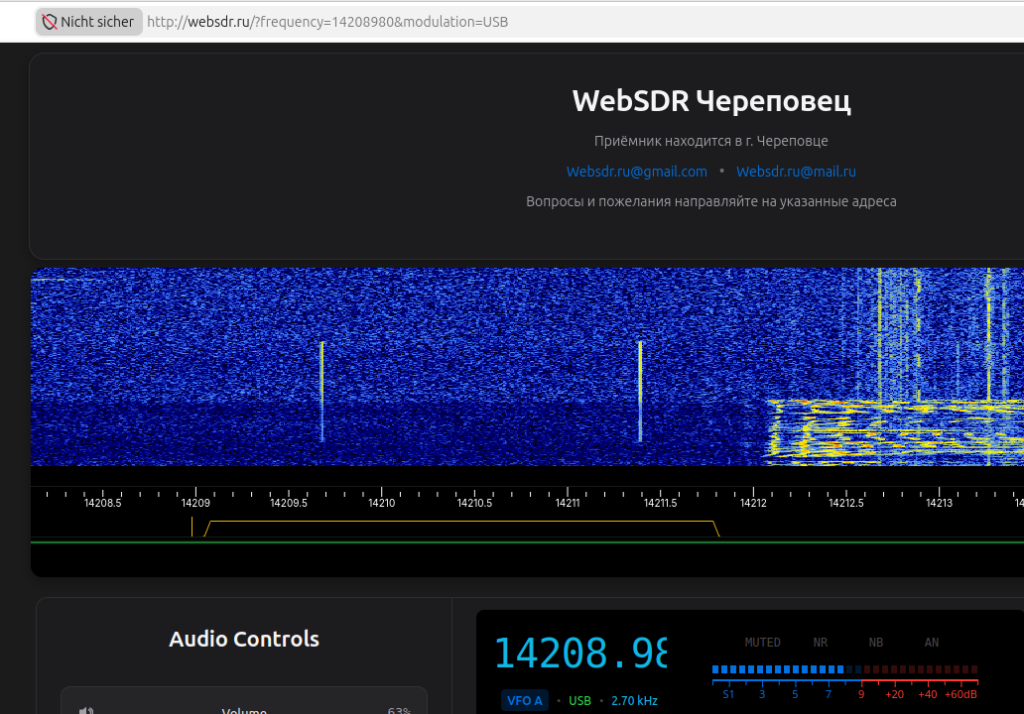 Spectrum of DK7IH 8-Band SSB Transceiver on a Russian WebSDR